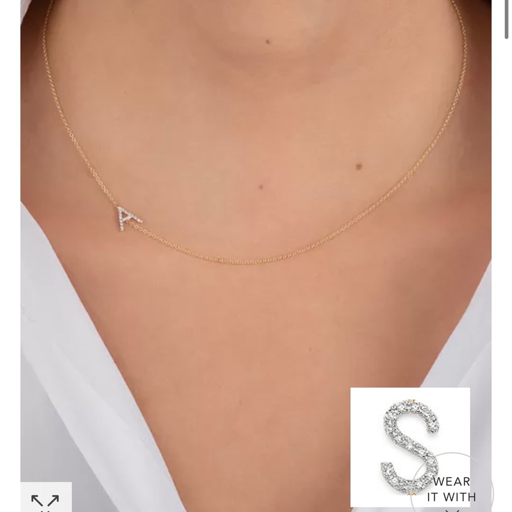 Zoe lev “S” initial necklace with diamonds.